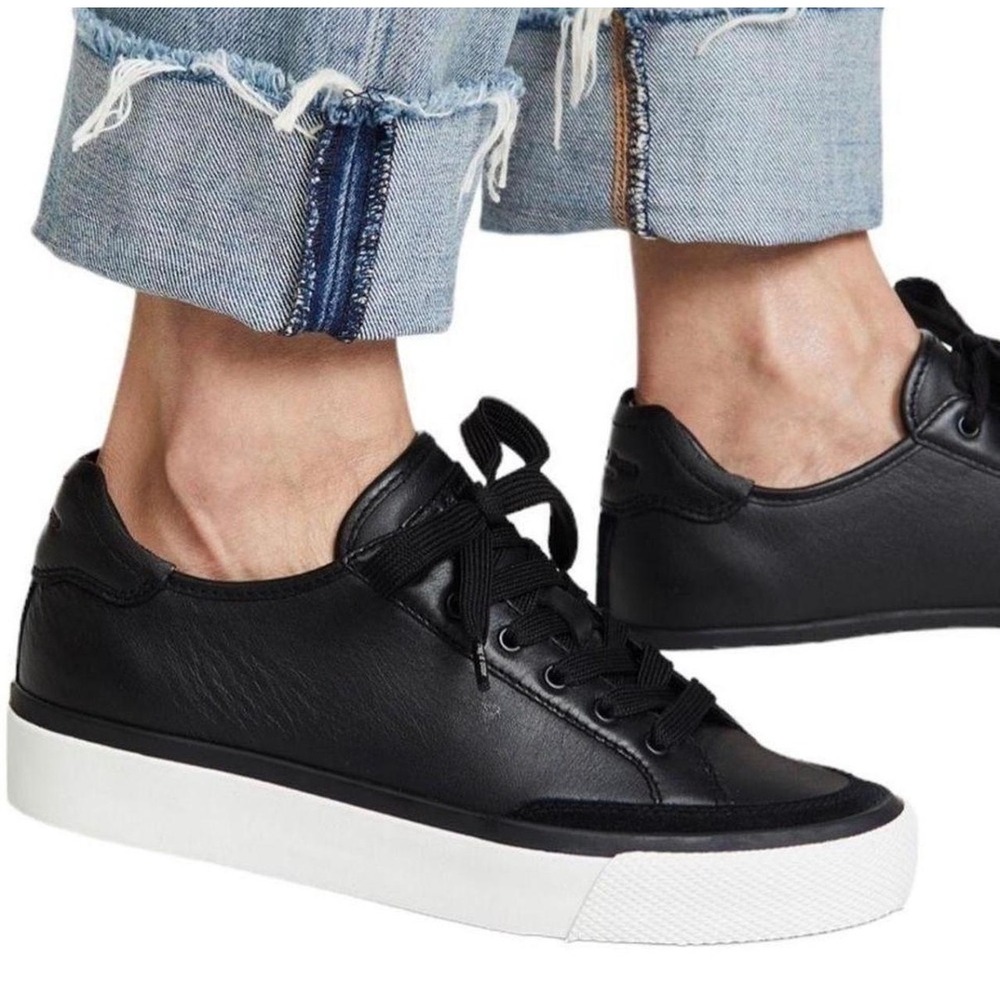Rag & Bone Womens RB1 Low Top Leather Sneakers Black Suede Trim Size 38